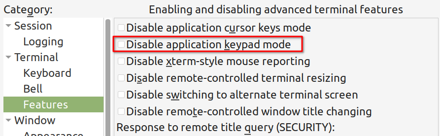Putty Disable application keypad mode