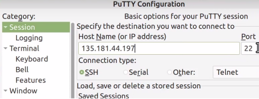 Putty IP-Adresse
