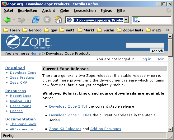 Zope Homepage - Downloadbereich